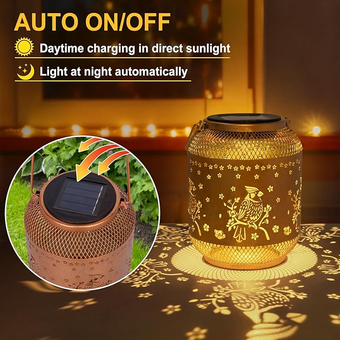 2 Packs Cardinal Solar Lanterns Outdoor Waterproof, Cardinal Birthday Gifts for Women Mom Men, Metal Hanging Bird Decorative Lanterns for Yard Patio Lawn Garden Decor