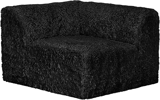 Furniture of America Havyn Modern Faux Fur 5-Seater L-Shaped Modular Foam Sectional Sofa, Compressed Couch in a Box, No Assembly Required, for Living Room and Office, Black