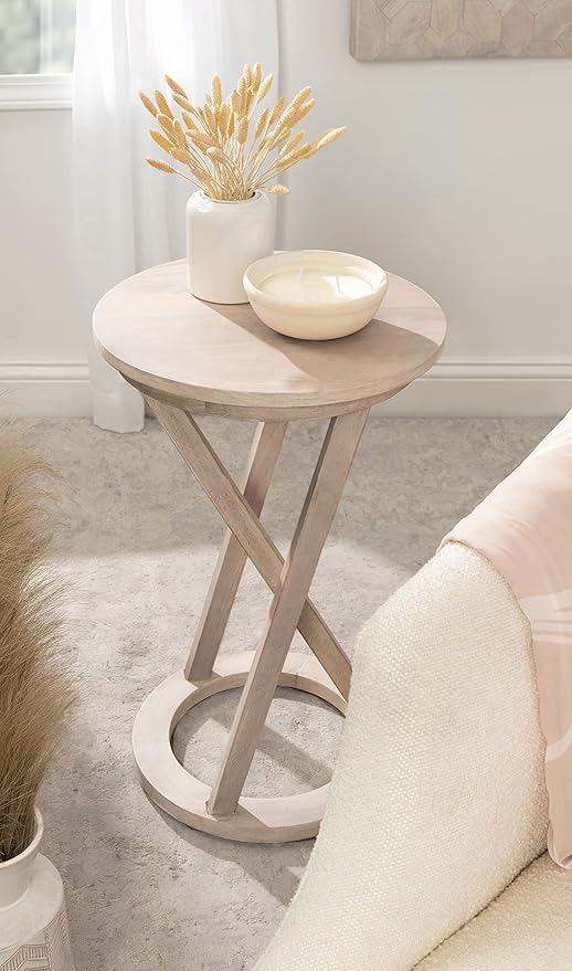 Kate and Laurel Aja Modern Round Side Table; 15 x 15 x 23; White; Decorative Modern Geometric Wood Bedroom Nightstand Table with Circular Tabletop and Unique Slanted Legs