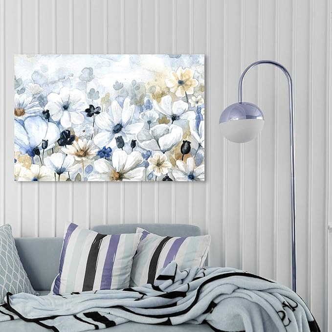 The Oliver Gal Artist Co. Floral and Botanical Wall Art Canvas Prints 'Fields Flowers Home Décor, 45 in x 30 in, Blue, White