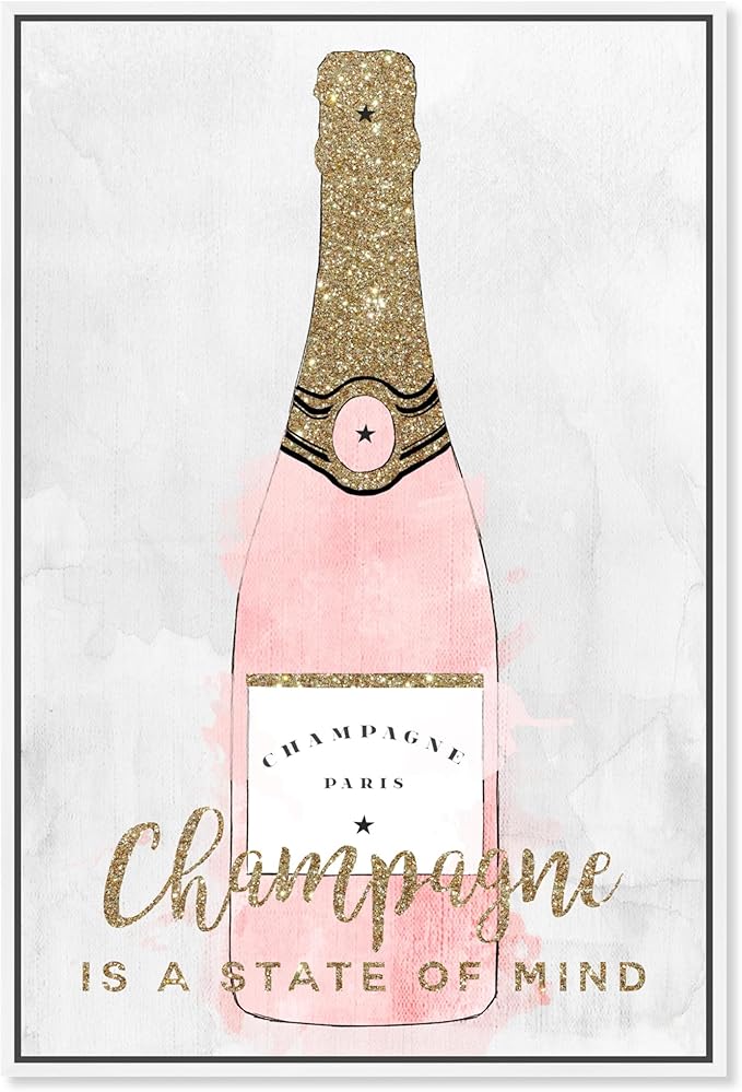 The Oliver Gal Artist Co. Drinks and Spirits Wall Art Framed Canvas Prints 'Champagne Mind Glitter' Champagne
