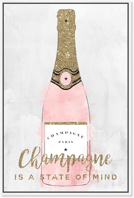 The Oliver Gal Artist Co. Drinks and Spirits Wall Art Framed Canvas Prints 'Champagne Mind Glitter' Champagne