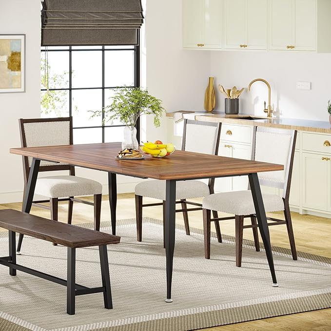 Tribesigns 70.9 Inch Large Dining Table for 6 to 8, Industrial Kitchen Table Furniture with Metal Legs, Modern Faux Wood Rectangular Dinner Table for Dining Room, Rustic Brown/Black