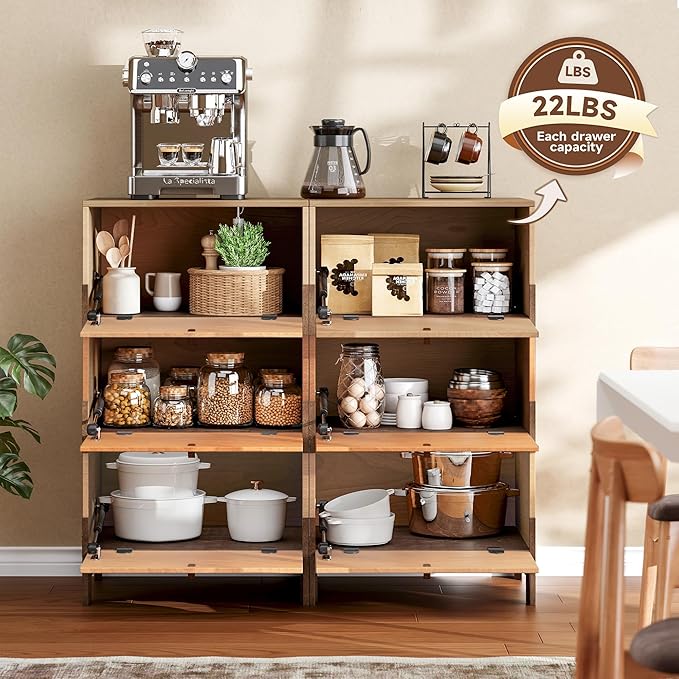 Sebastack Sideboard, Buffet Cabinet with 3 Storage Drawers, Easy Assembly Coffee Bar Wood Buffet Table for Kitchen, Dining Room, Office, Basswood and Beech Color Combo (1 pcs)