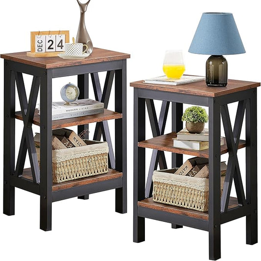 VECELO Modern Nightstands X-Design Side End Table Night Stand with Storage Shelf for Bedroom,Living Room,