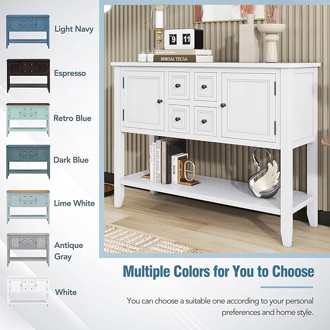 Merax Modern Wood Buffet Cabinet with Storage Shelf, 2 Drawers and 2 Cabinets Buffet Coffee Bar Table for Living Room Dinning Room Kitchen (White)