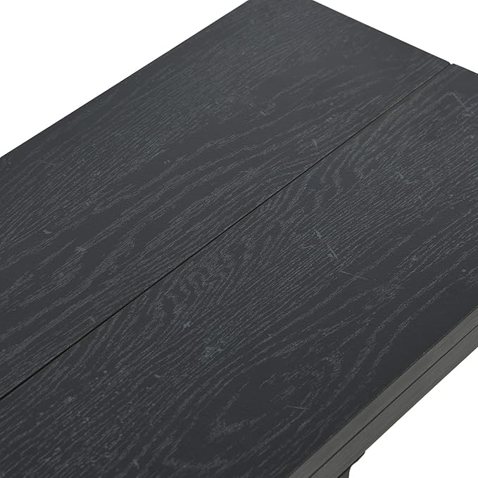 Household Essentials Jamestown Extendable C-Shaped for Accessiblity Side End Table Black Oak Wood Grain and Black Metal