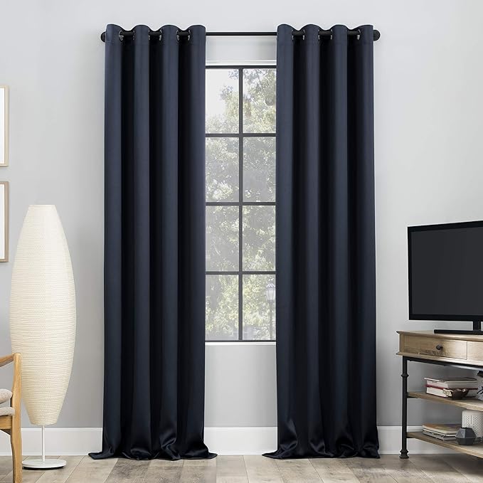 Sun Zero Nordic 2-pack Theater Grade Extreme 100% Blackout Grommet Curtain Panel Pair, 52" x 108", Navy Blue