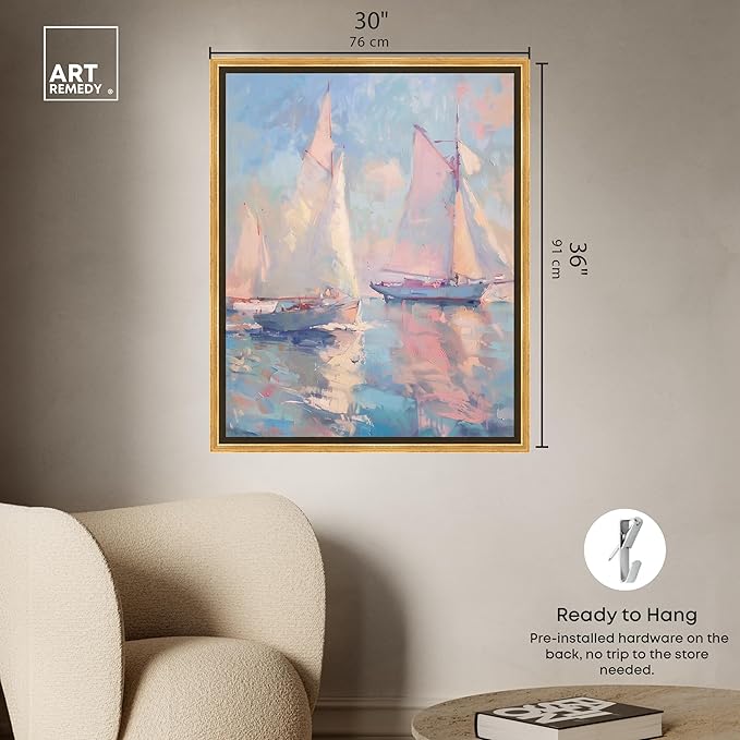 Art Remedy Set Sail Framed Sailing 1 Piece Canvas Wall Art, 31.5" x 37.5", Gold Frame