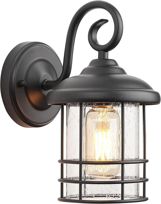 MICSIU 9.8" Single Porch Light, Narrow 5.5" Modern Farmhouse Matte Black Outdoor Wall Sconce, Anti-Rust Metal Exterior Fixture with Seedy Glass for Small Sidelight, Front Door, Garage, ETL Listed