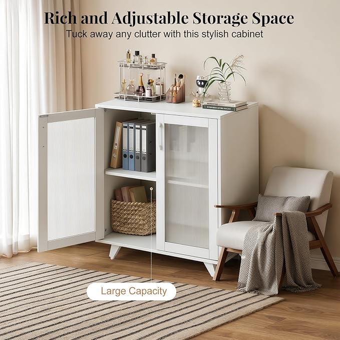 Panana Kitchen Buffet Server Table Accent Sideboard Cupboard Server Buffet Console Table with Doors Cabinet (27inch, White)
