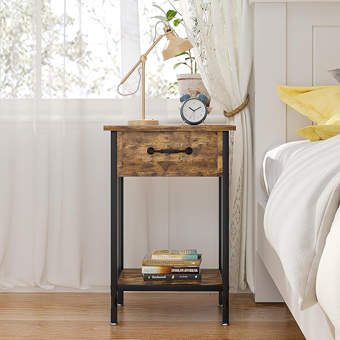 VECELO Night Stand Set 2 with Drawer and Storage Shelf,15.7x11.8x23.6 inches Bedside Table End Table,Wood Nightstands for Bedroom, Living Room,Sofa,Antique Brown,2 Sets