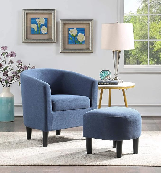 Convenience Concepts Take a Seat Churchill Accent Chair with Ottoman, Blue Fabric