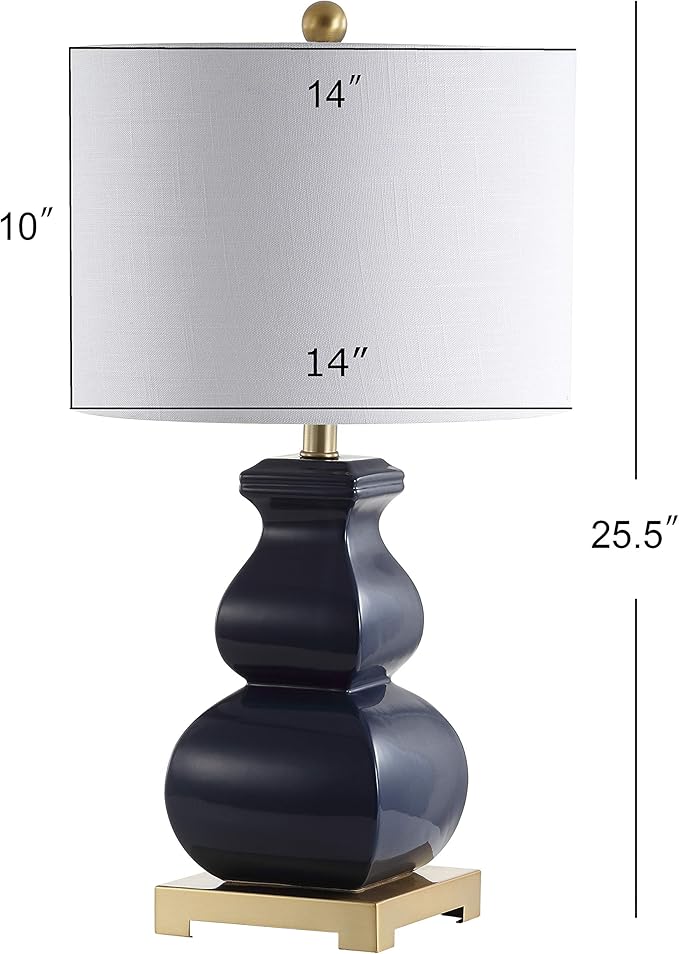 JONATHAN Y 25.5" Navy Blue/Gold Ceramic Table Lamp for Living Room Bedroom, White Linen Shade, Modern Footed Vase Bedside Lamp, LED Bulb Included, UL Listed JYL3049A