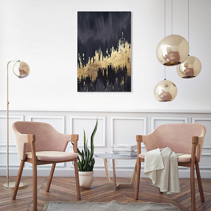 The Oliver Gal Artist Co. Modern 30 in x 20 in, Late Night Sky, Canvas Wall Art, Living Room, Black