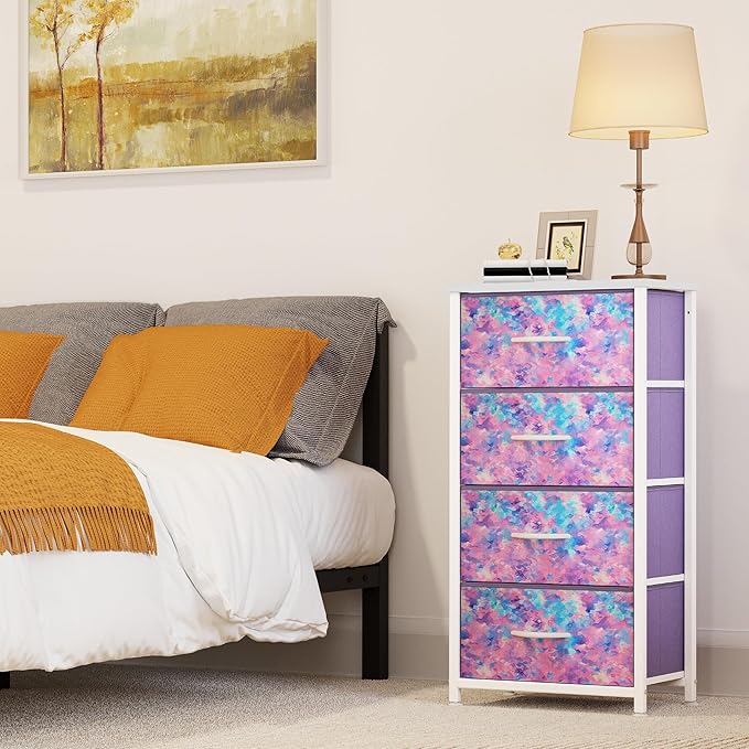 YITAHOME Purple Dresser with 4 Drawers - Storage Tower Unit, Dresser for Living Room, Closets - Sturdy Steel Frame, Wooden Top & Easy Pull Fabric Bins