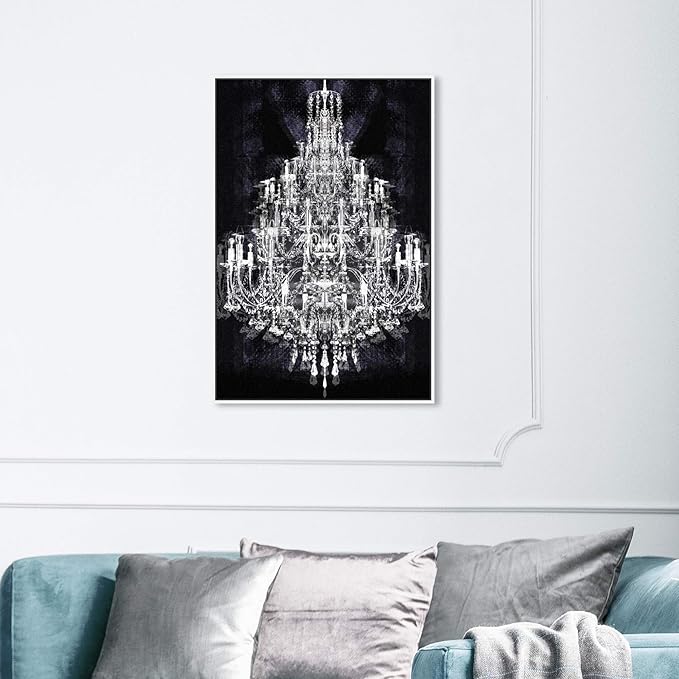 The Oliver Gal Artist Co. Fashion and Glam Framed Wall Art Canvas Prints 'Montecarlo Crystal' Chandeliers Home Décor, 24" x 36", White, Black