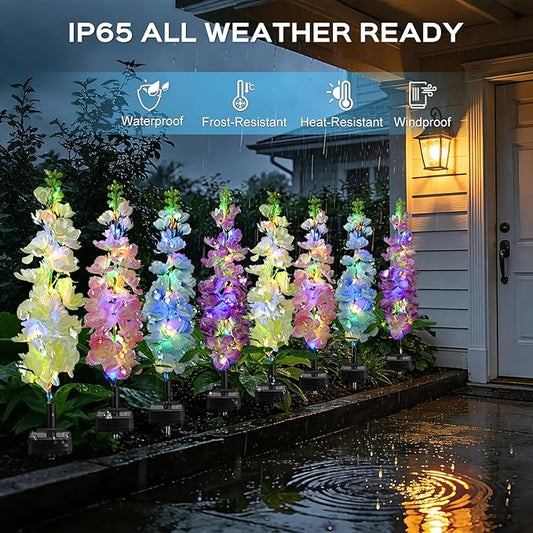 4 Pack Solar Garden Lights Outdoor, LED Colorful Waterproof Solar Powered Hyacinth Flowers Landscape Lights for Patio, Outside Yard, Pathway Decorative, Décor, Gifts, Two Lighting Modes
