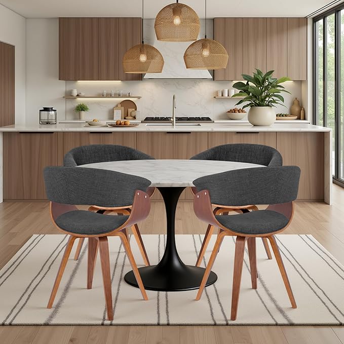 Armen Living Summer Modern Chair in Charcoal Fabric and Walnut Wood - Set of 4