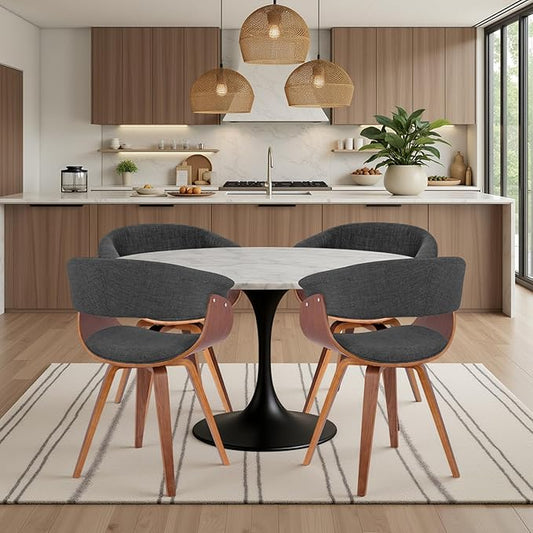 Armen Living Summer Modern Chair in Charcoal Fabric and Walnut Wood - Set of 4