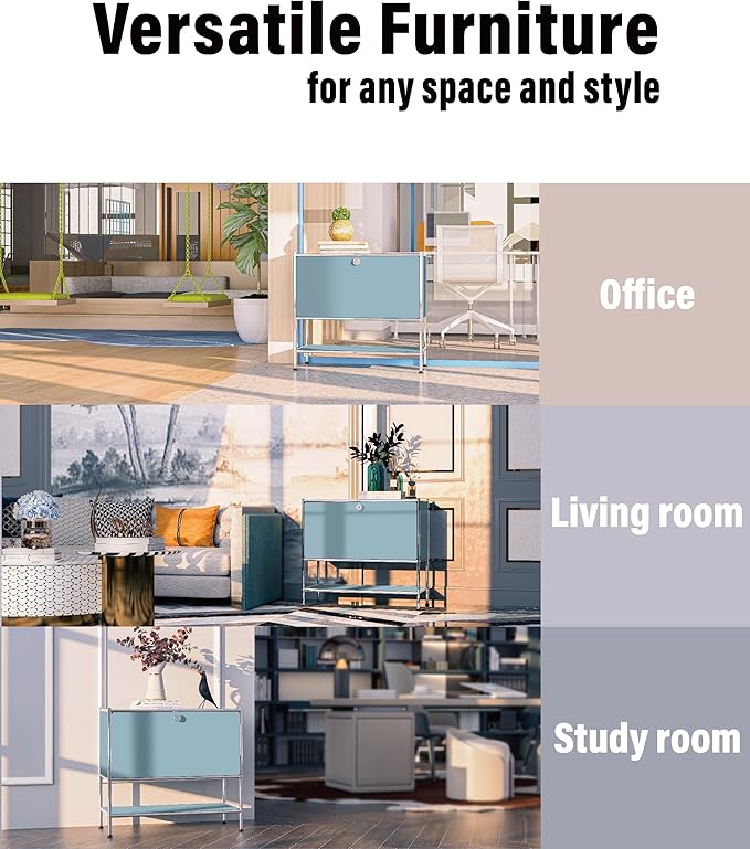 Metal Sidetable with Flap Door, 27.5" Height - DIY Modern Furnishing for Home, Office, Foyer, Bedroom - Night Stand, Book Shelf, Bookshelf, Cube Storage Organizer, Bedside Table (Blue)