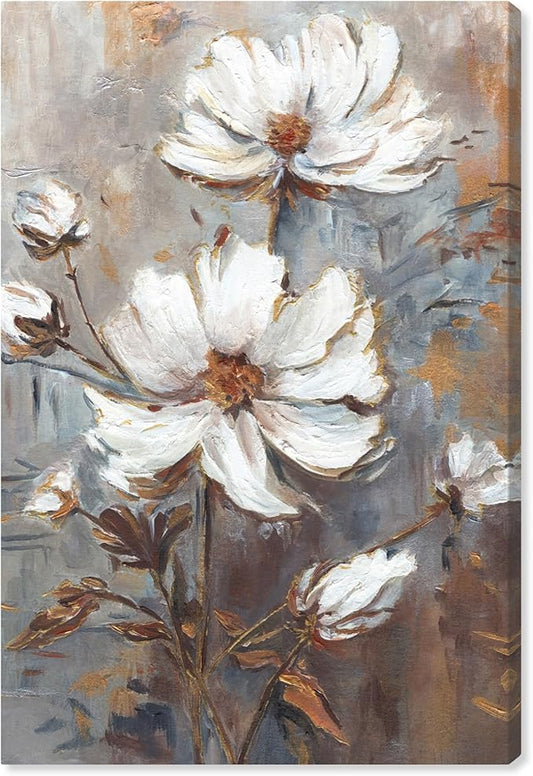 Art Remedy White Textured Flowers Canvas Elegant Floral Wall Art, Gallery Wrapped, 30" x 45"