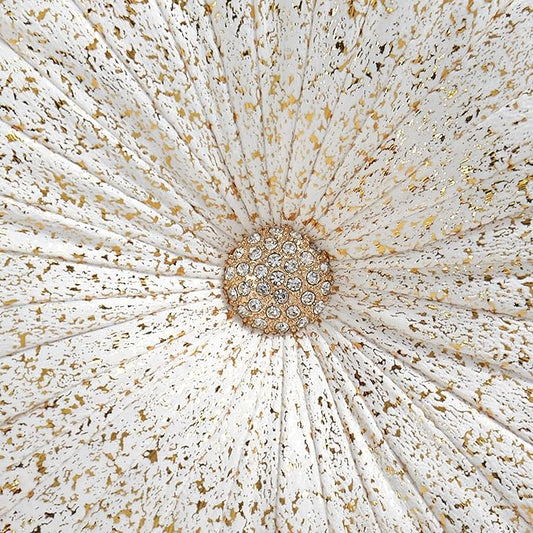EUCIOR Round Throw Pillows,Gold and White Throw Pillows,Soft Spandex Velvet Fabric,Pumpkin Pleated Handmade White Round Velvet Decorative Pillow for Sofa Bedroom Livingroom