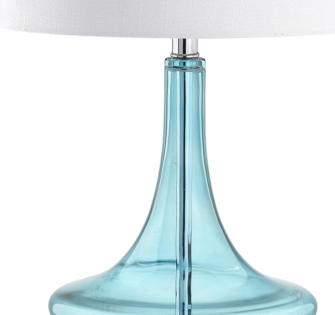 JONATHAN Y 25.5" Aqua/Chrome Glass Teardrop Table Lamp Set of 2 for Bedroom, Modern Bedside Lamps for Living Room, White Linen Drum Shade, LED Bulbs Included (JYL1081B-SET2)