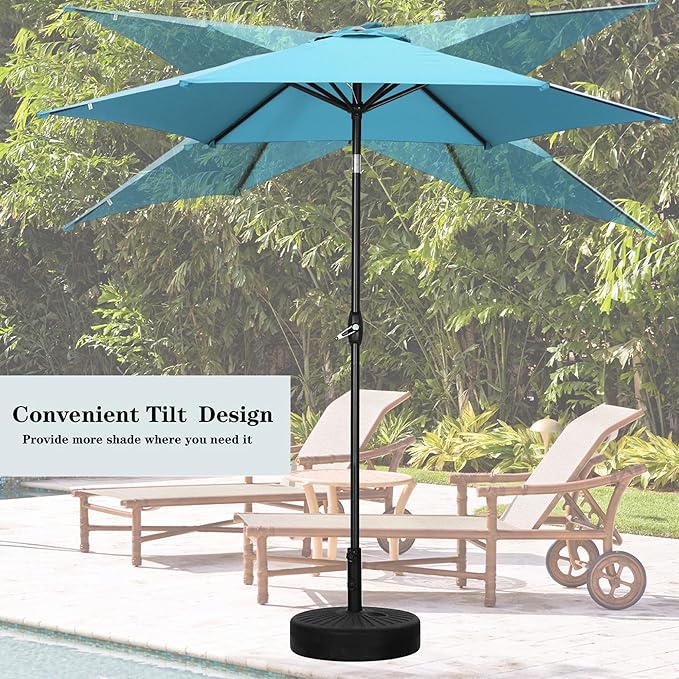 HYD-Parts 9FT Patio Umbrella Outdoor Table Umbrella,Market Umbrella with Push Button Tilt and Crank for Garden, Lawn, Deck, Backyard & Pool, with a Base (Blue)