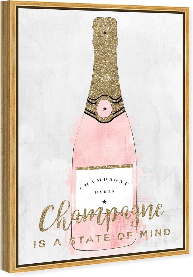 The Oliver Gal Artist Co. Drinks and Spirits Wall Art Framed Canvas Prints 'Champagne Mind Glitter' Champagne