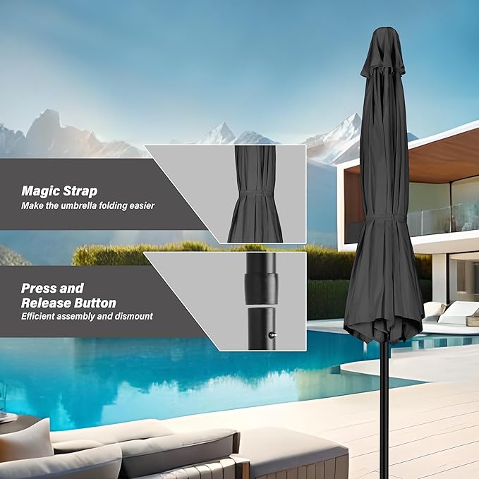 YSSOA 2 Pack 9' Patio Umbrella Outdoor Table Market Yard Umbrella with 8 Sturdy Ribs, Grey