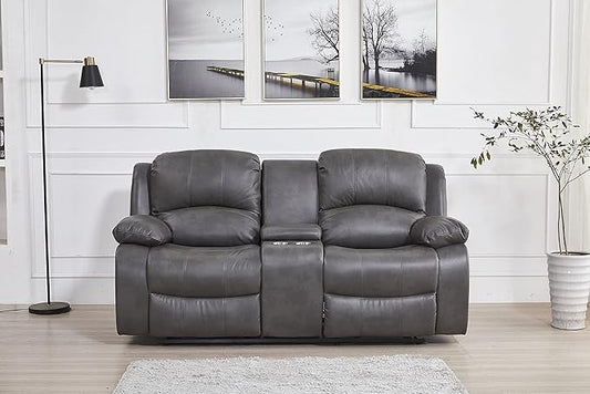 Betsy Furniture Power Reclining Bonded Leather Living Room Set (Grey, Loveseat)