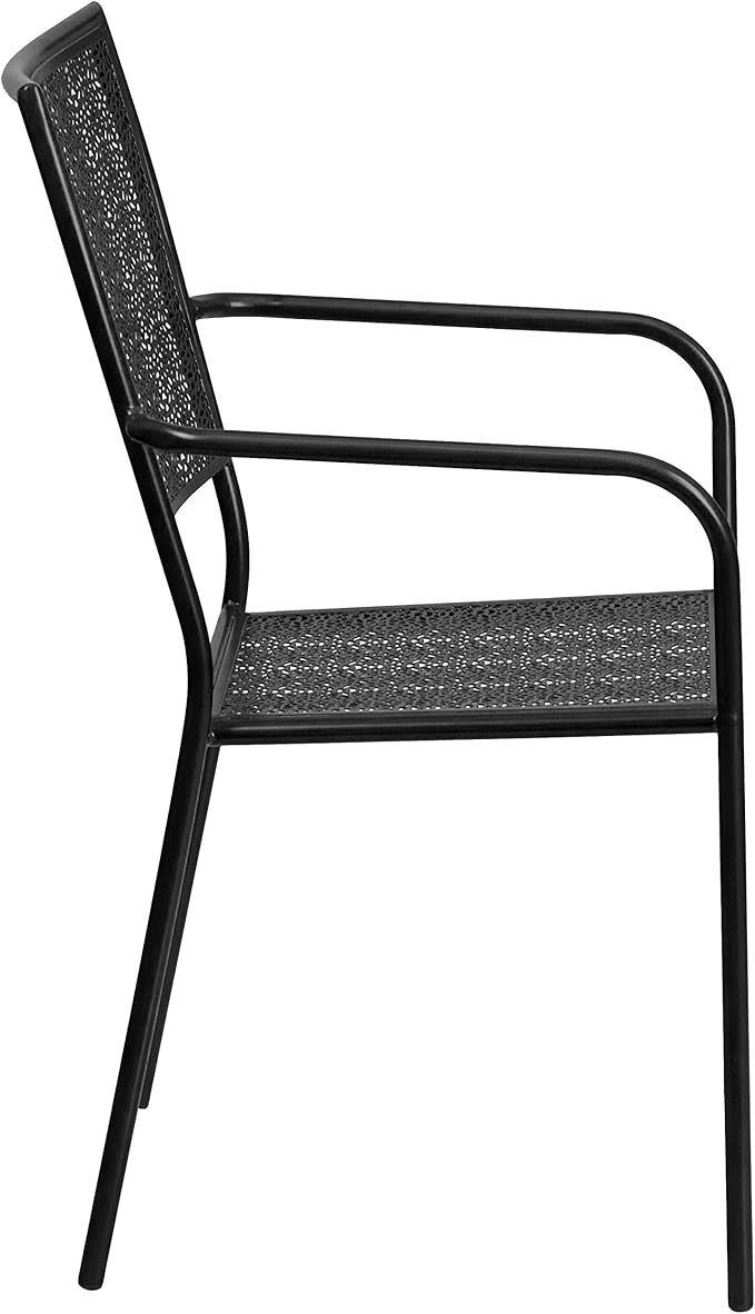 Flash Furniture Commercial Grade Black Indoor-Outdoor Steel Patio Arm Chair with Square Back