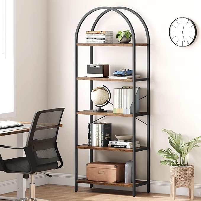 GAOMON 5 Tier Bookshelf Arched Bookcase Modern Standing Bookshelves Tall Display Racks Metal Book Shelf for Bedroom, Living Room, Home Office
