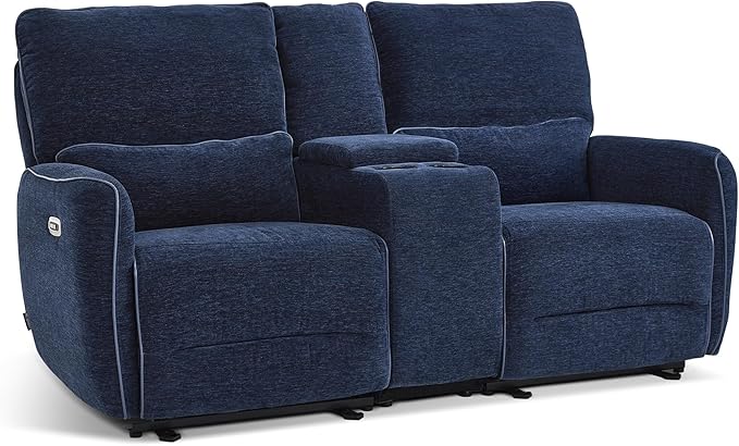 MCombo 75" Wall Hugger Power Loveseat Recliner Sofa with Console and Adjustable Headrest, RV Reclining Loveseat with USB Ports for Living Room 6926 (Navy Blue, Loveseat with Console)