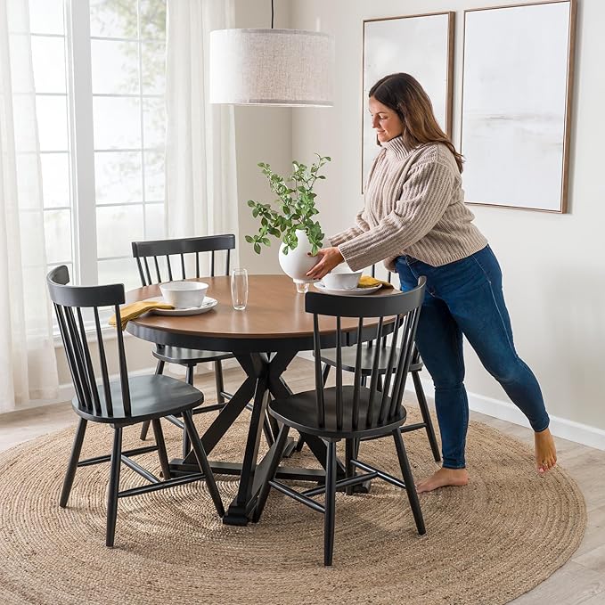Bush Home Round Dining Table, 45 inch Trestle Design, Modern Transitional, West End Collection, Dark Brown and Black