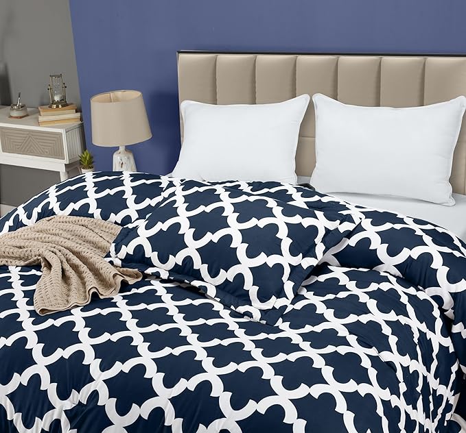 Twin Comforter Set 2 Piece Navy by Utopia Bedding, Printed Comforters Twin Size, Bedding Comforters Sets, Down Alternative Soft Bed Set, 1 Comforter (64 x 88 inches) 1 Pillow Shams (20 x 26 inches)