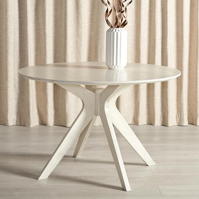 SAFAVIEH Couture Collection – Carolee White Washed 46-Inch Round Dining Table, Farmhouse Dining Table for Kitchen or Dining Room, Seats Up to 4 (SFV2134A)
