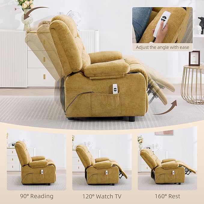 52Inch Power Loveseat Recliner,Electric Reclining Loveseat Sofa,Adjustable Love seat Recliner Sofa for Living Room,Bedroom with Charging Ports (Yellow)