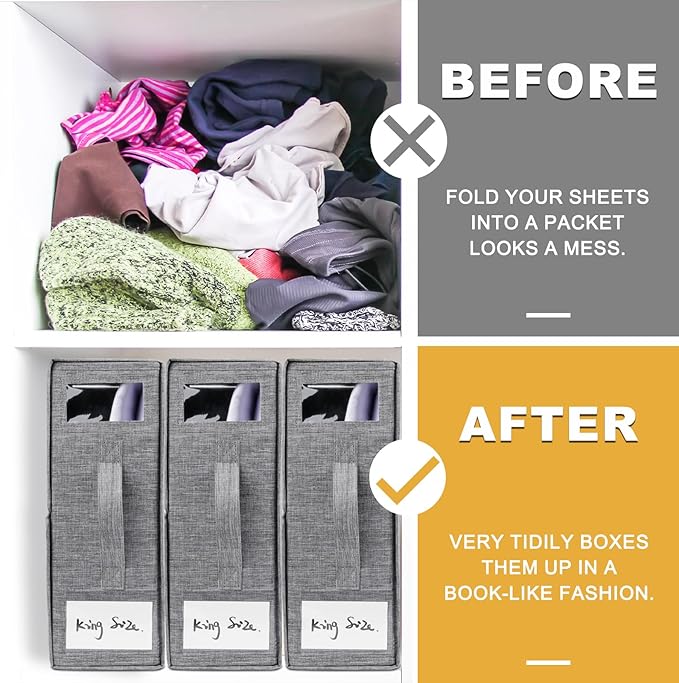 Cosybreeze Bed Sheet Organizer 2 Pack Foldable Linen Closet Organizers and Storage Full or Twin Size Bedsheet Organizer Sheet Storage, Folder Organizers for Duvet Cover Bedding Clothes, Grey