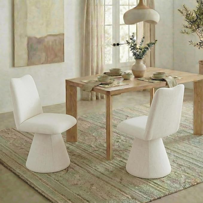 Swivel Dining Chairs Set of 1, Modern Upholstered Dining Chair Mid Century Kitchen Chairs with High Back, 360 Degree Rotating Vanity Chair for Dining Room, Bedroom, Farmhouse, Beige