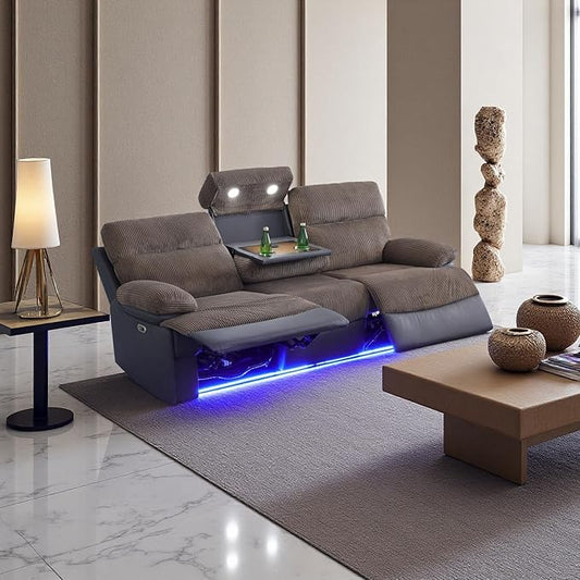 A Ainehome Power Recliner Sofa with LED Light, Living Room Furniture Sets, Power Reclining Sectional Sofa Couches for Living Room/Office/RV with USB Port/Hidden Storage