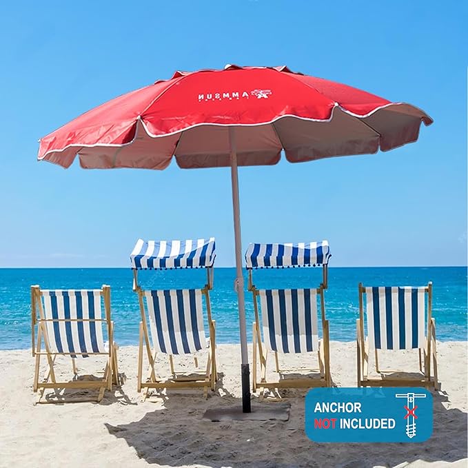 AMMSUN 6.5ft Portable Patio Beach Umbrella for Sand with tilt Air Vent Sun Shelter, UV 50+ Protection Outdoor Sunshade Umbrella with Carry Bag for Patio Garden Beach Pool Backyard Burgundy Red