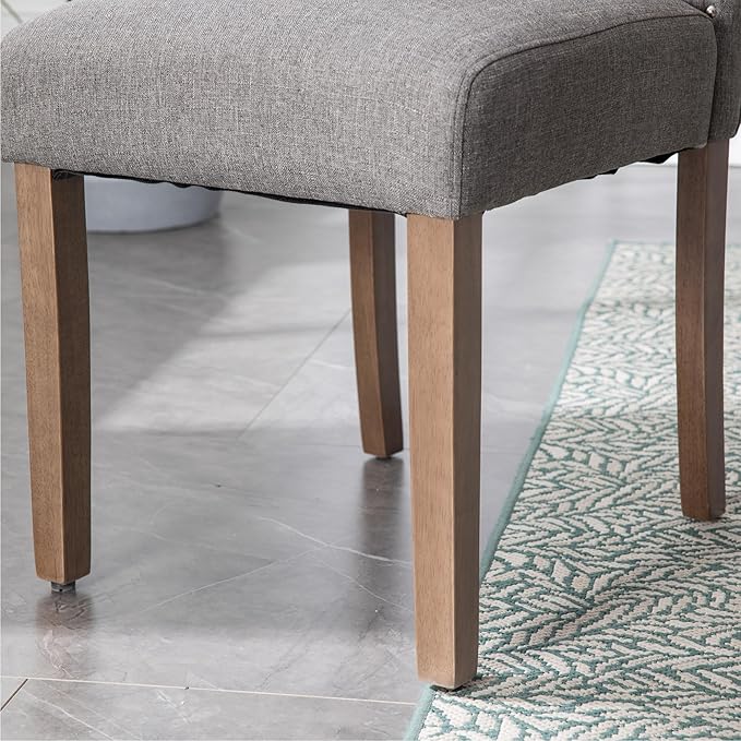 Upholstered Dining Chair Modern Stylish Parsons Kitchen Diner High Back with Silver Nailhead Trim & Wood Legs, Set of 6, Fabric Classic Grey