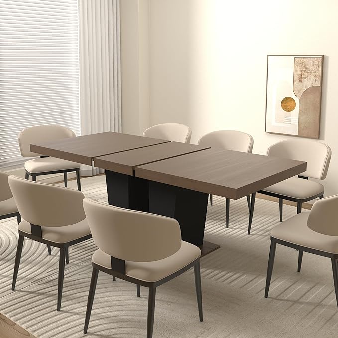 Ball & Cast Expandable Dining Table for 6-10,63-78.74" Kitchen Table W/Heavy Duty Pedestal Base,Rectangular Extendable Dining Room Table for Small Space,Black+Brown