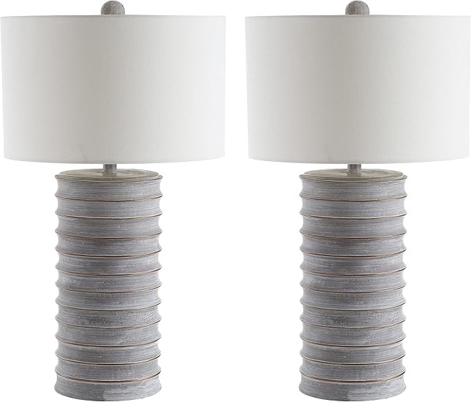 SAFAVIEH Lighting Collection Melina Rustic Wash White 29-inch Bedroom Living Room Home Office Desk Nightstand Table Lamp Set of 2 (LED Bulbs Included)