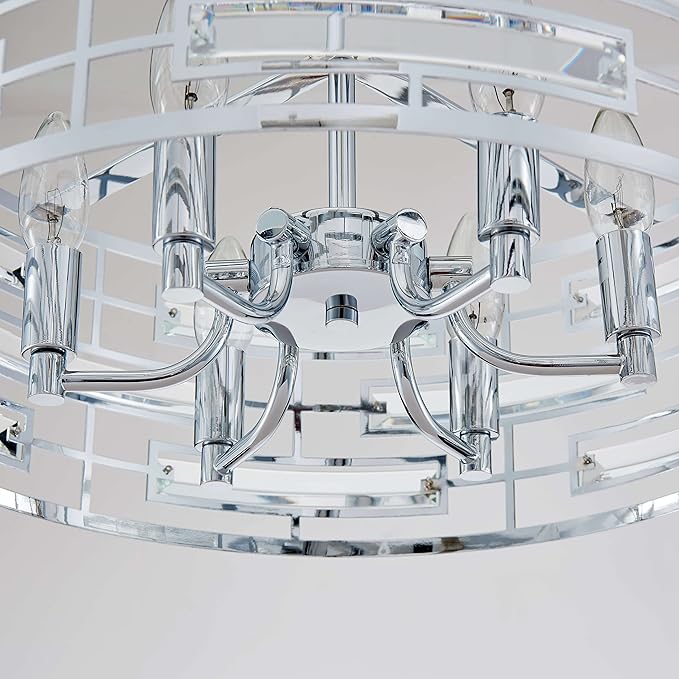 Saint Mossi Modern K9 Crystal Chandeliers, Drum Pedant Light Fixture for Living Space, D18 x H24, Adjustable Chains 59", Chrome Finish Metal Frame