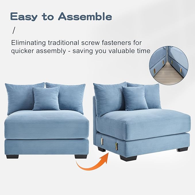KEIKI 168" Oversized Corduroy Modular Cloud Sectional Sofa with High-Density Foam Cushions, Extra-Thick Armrest, Upholstered Modern 4-Seater Fluffy Corner Couch with 12 Pillow, for Living Room, Blue