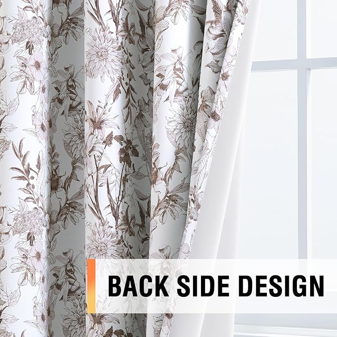 H.VERSAILTEX Blackout Curtains 96 Inch Length 2 Panels Set Floral Print Curtain Drapes for Living Room Thermal Insulated Grommet Window Curtains for Bedroom - French Jouy Flora in Macchiato