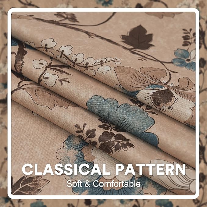 H.VERSAILTEX Blackout Curtains for Bedroom/Living Room Thermal Insulated Printed Curtain Drapes 96 Inches Long Energy Efficient Room Darkening Curtains Pair (2 Panels), Vintage Floral Brown & Blue